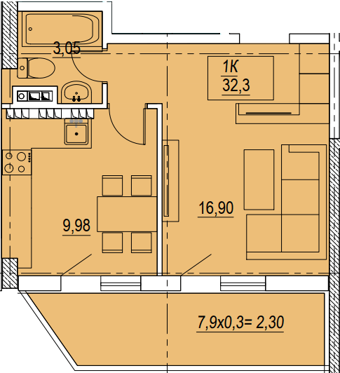 1-кімнатна 32.3 м² в ЖК Олексіївський від 20 700 грн/м², Одеса