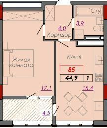 1-комнатная 44.9 м² в ЖК Монблан от 31 000 грн/м², Одесса