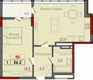 1-кімнатна 56.2 м² в ЖК Монблан від 30 900 грн/м², Одеса