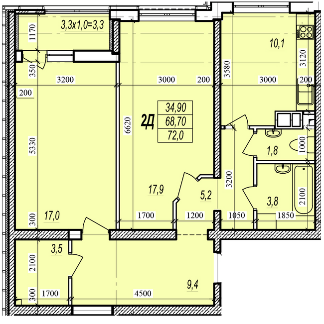 2-комнатная 72 м² в ЖК Прохоровский квартал от 19 250 грн/м², Одесса