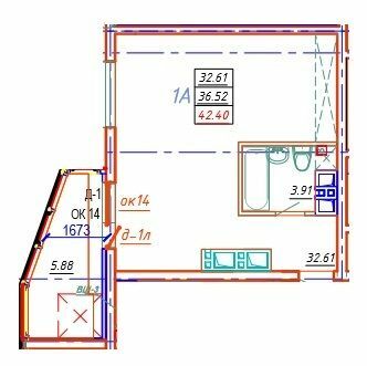 1-комнатная 42.4 м² в ЖК Удобный от 24 850 грн/м², Одесса