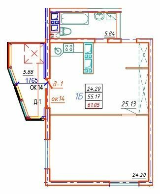 1-кімнатна 61.05 м² в ЖК Удобный від 24 850 грн/м², Одеса