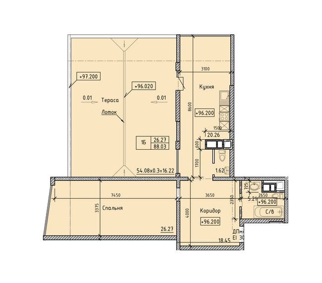 1-кімнатна 88.03 м² в Комплекс апартаментов Олімпійський від 28 100 грн/м², Одеса