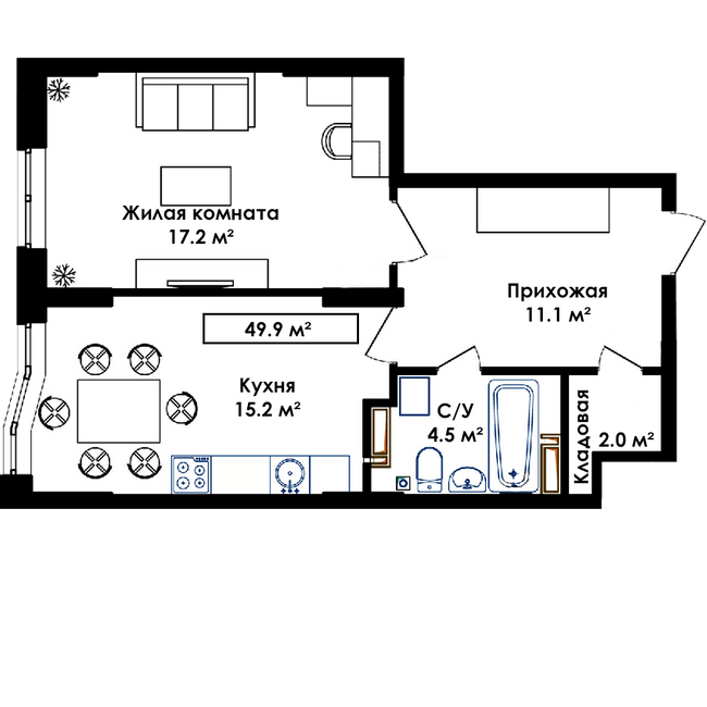 1-кімнатна 49.9 м² в ЖК Бурштиновий від 17 800 грн/м², с. Ілічанка