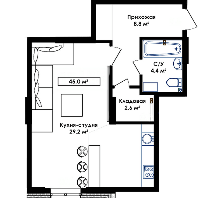 1-комнатная 45 м² в ЖК Янтарный от 17 800 грн/м², с. Иличанка