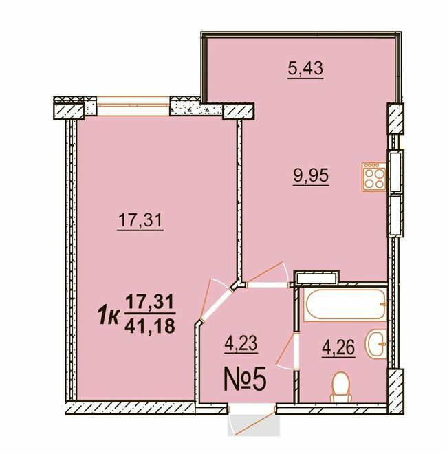 1-комнатная 41.18 м² в ЖК BRUSSELS от застройщика, с. Крыжановка