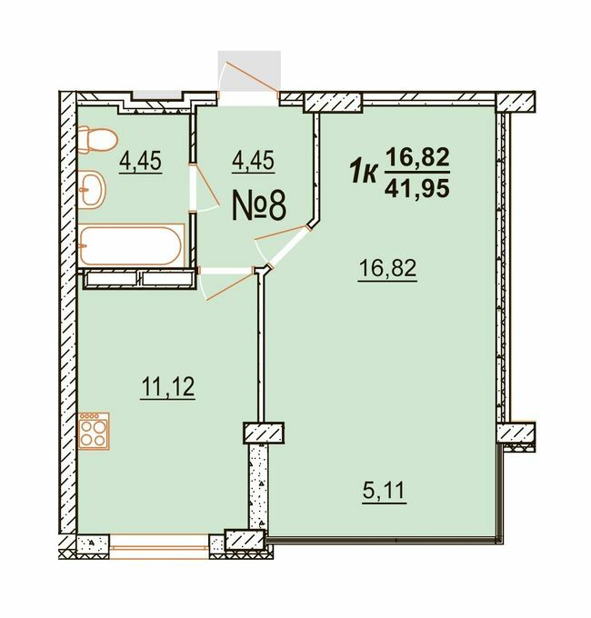 1-комнатная 41.95 м² в ЖК BRUSSELS от застройщика, с. Крыжановка