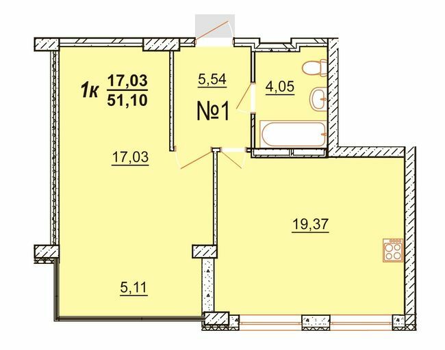 1-комнатная 51.1 м² в ЖК BRUSSELS от застройщика, с. Крыжановка