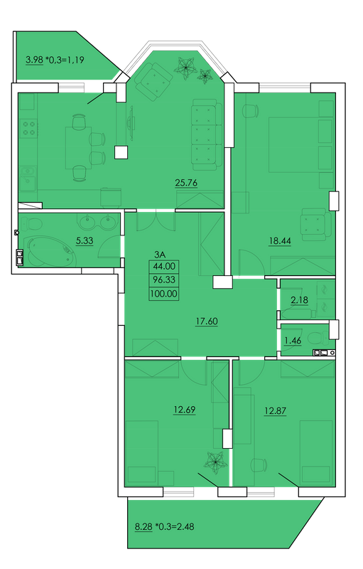 3-комнатная 100 м² в ЖК Ventum от 20 850 грн/м², с. Крыжановка