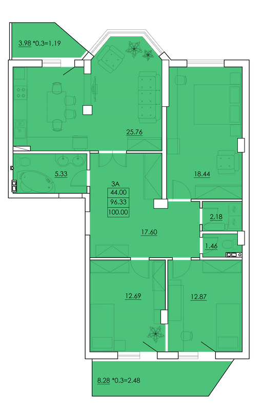 3-кімнатна 100 м² в ЖК Ventum від 20 850 грн/м², с. Крижанівка