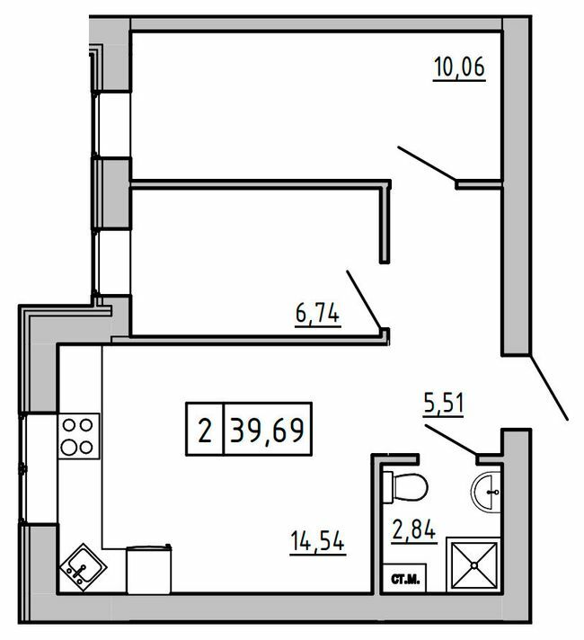 2-комнатная 39.69 м² в ЖК KEKS от 15 650 грн/м², пгт Авангард