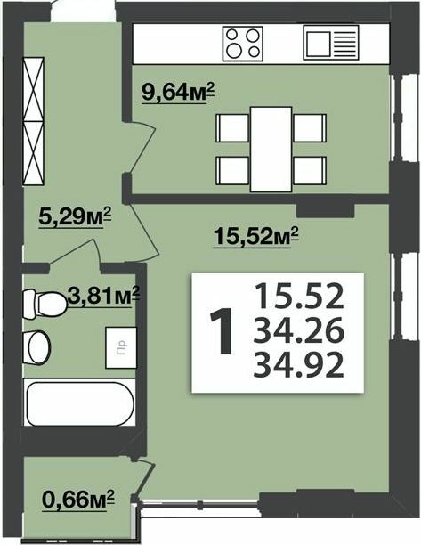 1-комнатная 34.92 м² в ЖК М'ята Авеню от 19 800 грн/м², г. Винники