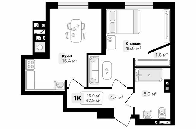 1-комнатная 42.9 м² в ЖК Auroom City от 19 750 грн/м², Львов