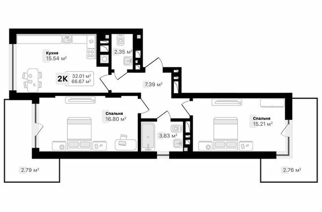 2-комнатная 66.67 м² в ЖК AUROOM SUNRISE от 19 850 грн/м², Львов