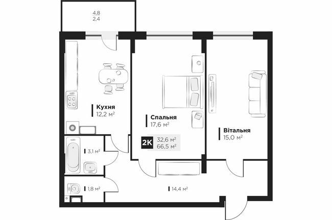 2-комнатная 66.5 м² в ЖК Obriy 2 от 26 300 грн/м², Львов