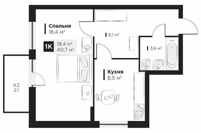 1-кімнатна 40.7 м² в ЖК Obriy 2 від 28 400 грн/м², Львів