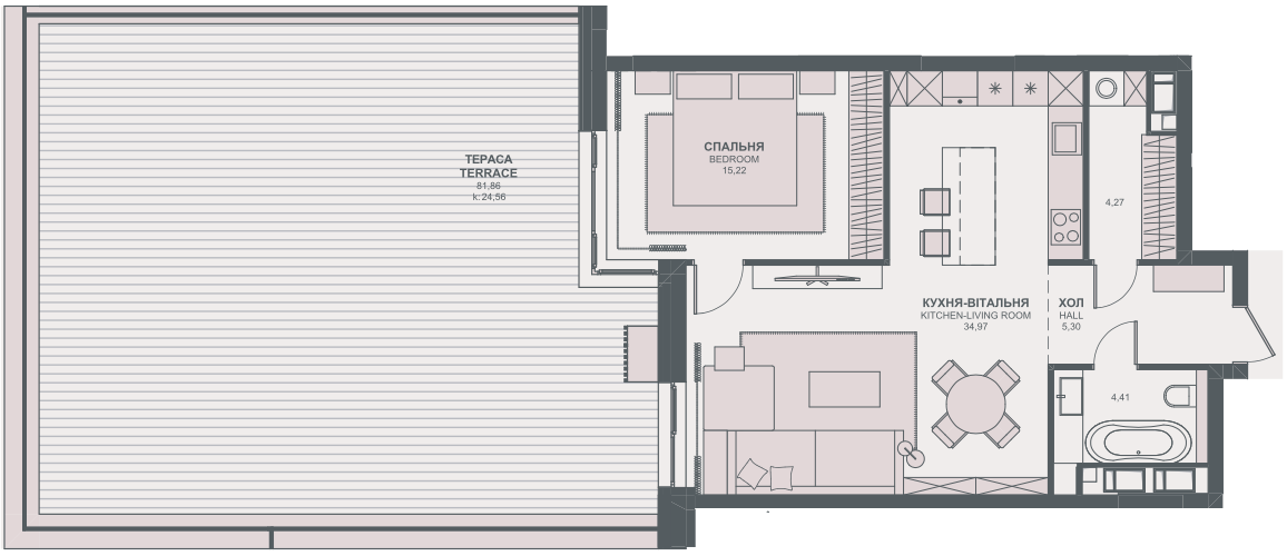 1-кімнатна 88.54 м² в ЖК TRIIINITY від 64 100 грн/м², Київ