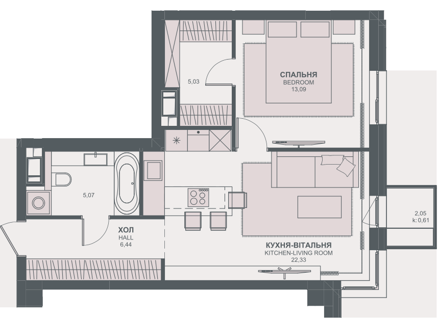 1-комнатная 52.57 м² в ЖК TRIIINITY от 63 650 грн/м², Киев