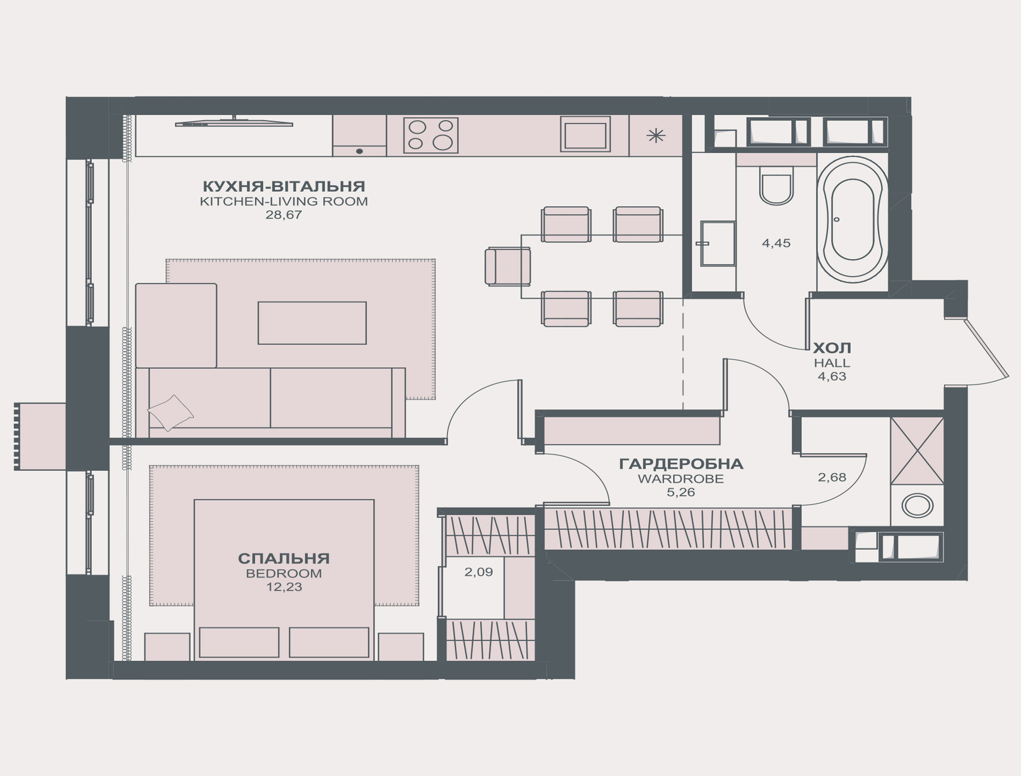 1-комнатная 60.12 м² в ЖК TRIIINITY от 63 650 грн/м², Киев