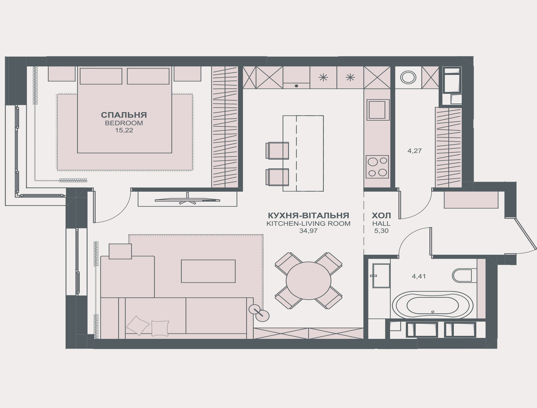 1-комнатная 63.99 м² в ЖК TRIIINITY от 63 650 грн/м², Киев