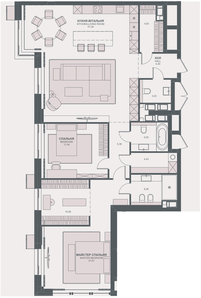 2-комнатная 146.25 м² в ЖК TRIIINITY от 62 350 грн/м², Киев