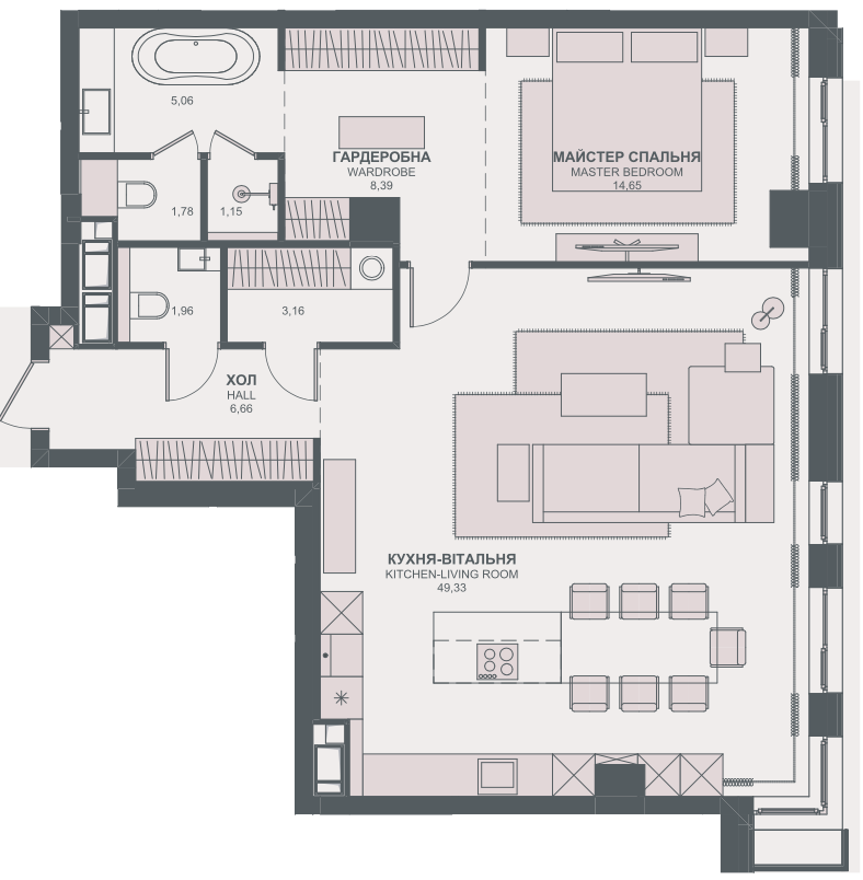 2-комнатная 92.14 м² в ЖК TRIIINITY от 62 350 грн/м², Киев