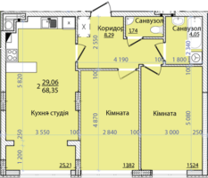 2-кімнатна 68.35 м² в ЖК Континент від 25 000 грн/м², с. Сокільники