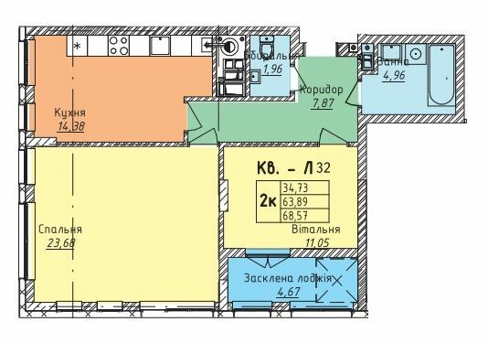 2-комнатная 68.57 м² в ЖК на ул. Стрыйская, 45 от 21 450 грн/м², Львов