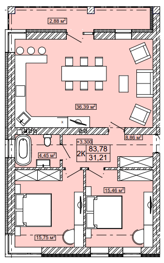 2-кімнатна 83.78 м² в ЖК Новий Скнилів від 32 700 грн/м², Львів