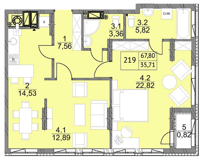 2-комнатная 67.8 м² в ЖК Яркий Львов от 19 100 грн/м², Львов