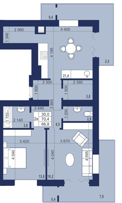 2-комнатная 86.8 м² в ЖК Набережный от 12 500 грн/м², г. Червоноград