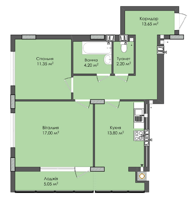 2-кімнатна 67.25 м² в ЖК Комфорт Плюс від 17 800 грн/м², м. Дубляни