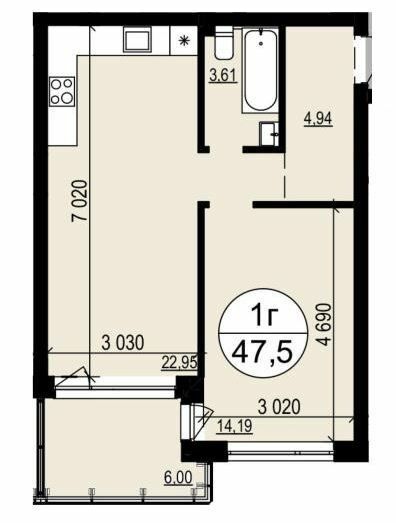 1-комнатная 47.5 м² в ЖК Гринвуд 2 от 19 250 грн/м², пгт Брюховичи