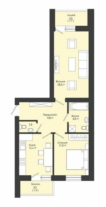 2-комнатная 60 м² в ЖК Сонячний край от 14 250 грн/м², с. Зымна Вода