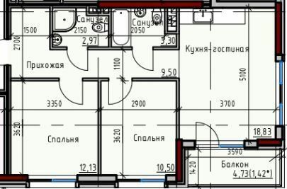 2-кімнатна 58.65 м² в ЖК Простір+ на Дачній від 32 250 грн/м², Одеса