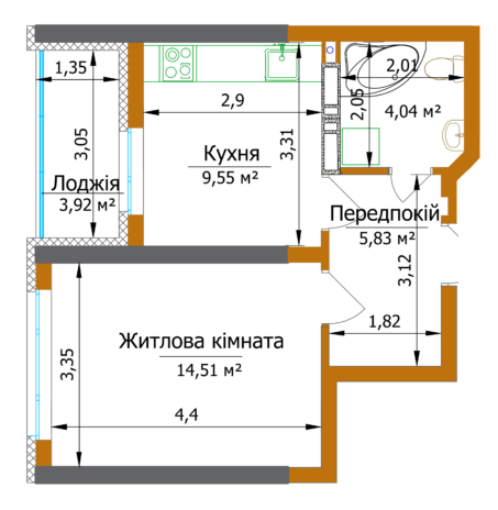 1-кімнатна 38.89 м² в ЖК Eco Dream від 38 200 грн/м², Київ
