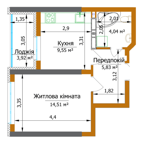 1-комнатная 38.89 м² в ЖК Eco Dream от 38 200 грн/м², Киев