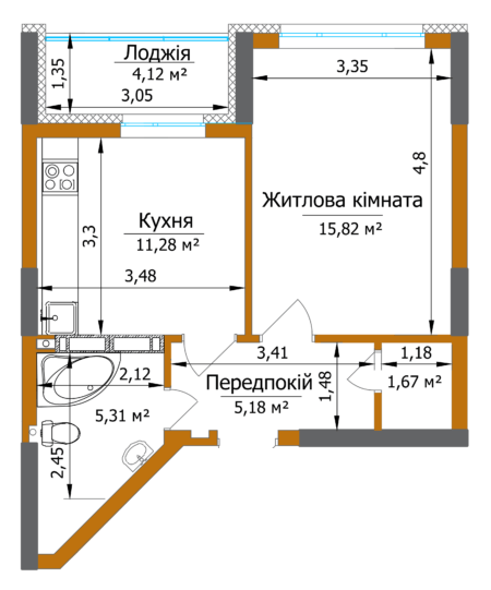 1-комнатная 41.32 м² в ЖК Eco Dream от 38 200 грн/м², Киев