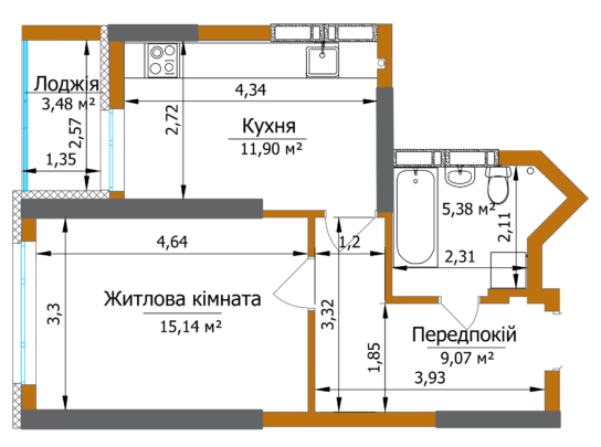 1-кімнатна 43.23 м² в ЖК Eco Dream від 38 200 грн/м², Київ