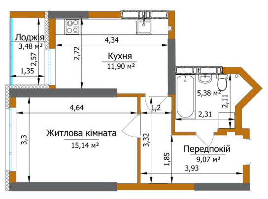 1-комнатная 43.23 м² в ЖК Eco Dream от 38 200 грн/м², Киев