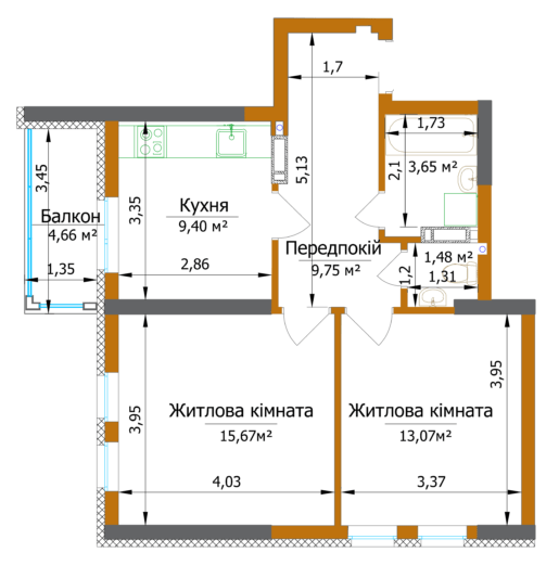 2-кімнатна 54.42 м² в ЖК Eco Dream від 37 600 грн/м², Київ
