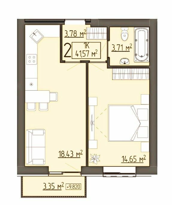 1-кімнатна 41.57 м² в ЖК Бузковий від 16 750 грн/м², м. Винники