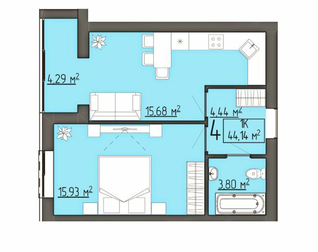 1-кімнатна 44.14 м² в ЖК Бузковий від 16 750 грн/м², м. Винники