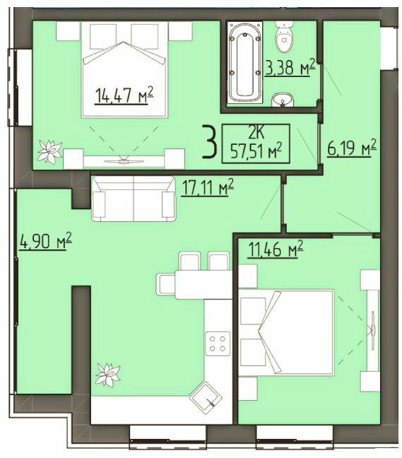 2-кімнатна 57.51 м² в ЖК Бузковий від 15 500 грн/м², м. Винники