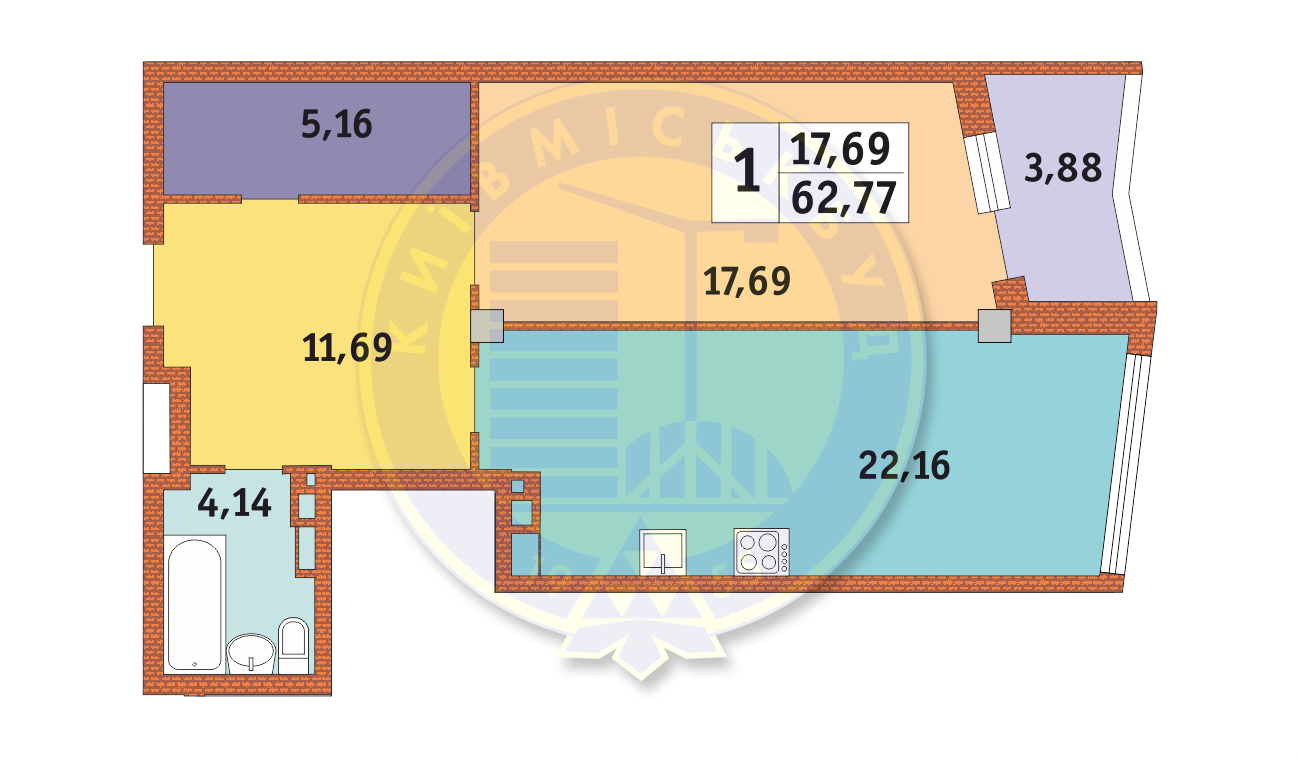 1-комнатная 62.87 м² в ЖК Costa fontana от 35 650 грн/м², Одесса