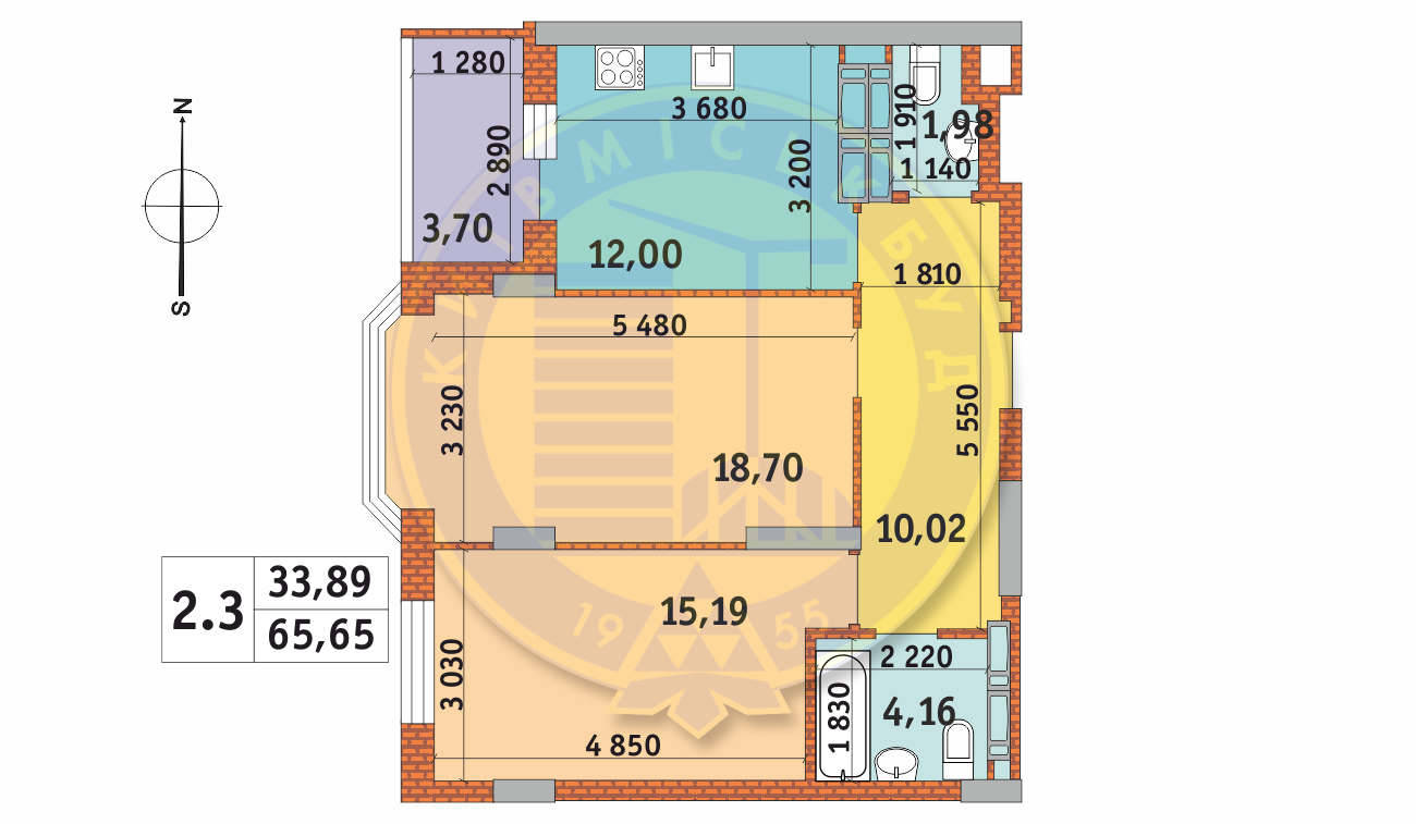 2-комнатная 65.65 м² в ЖК Чаривне Мисто от 30 182 грн/м², Киев