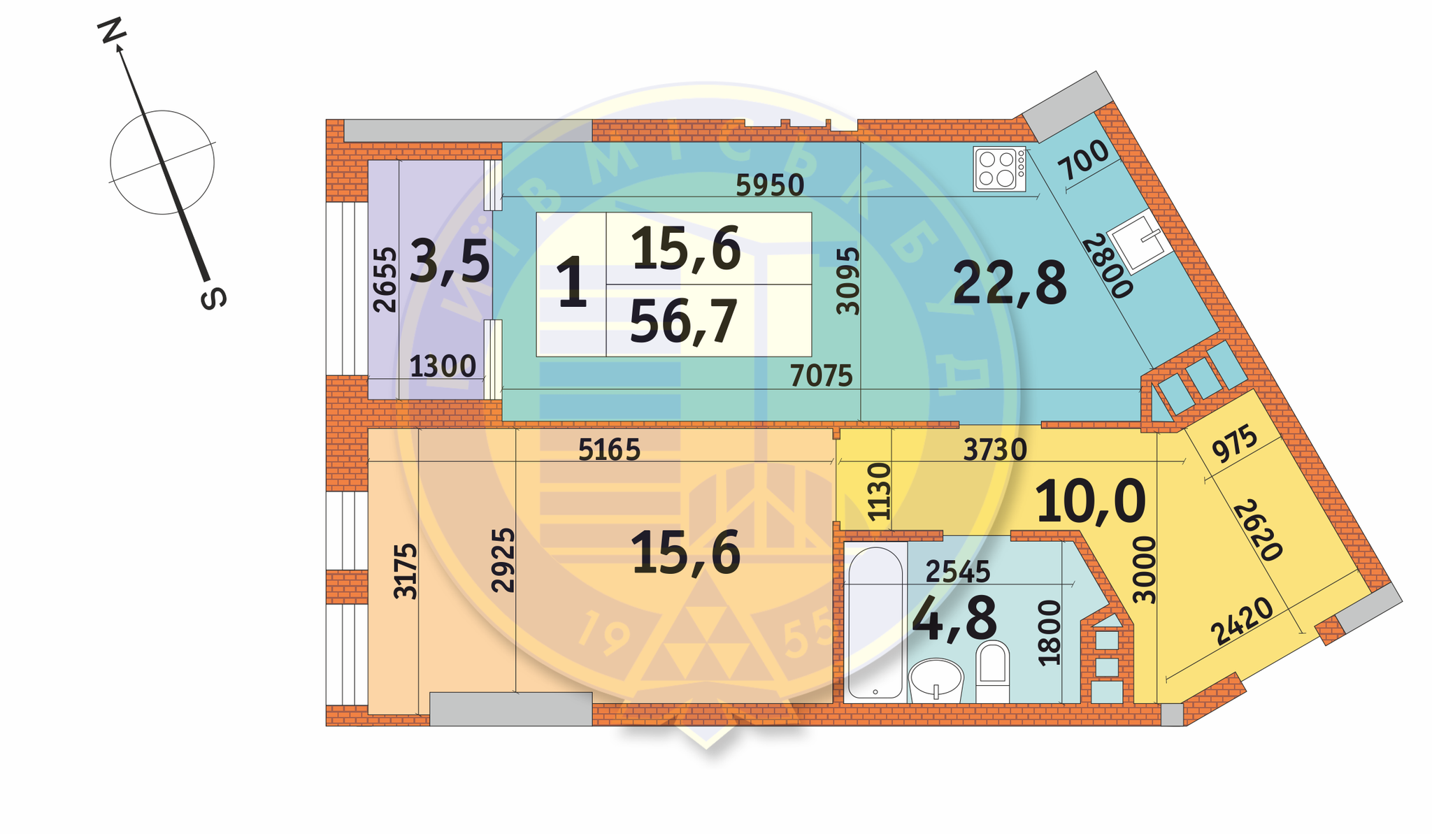 1-комнатная 56.7 м² в ЖК Manhattan City от 50 092 грн/м², Киев