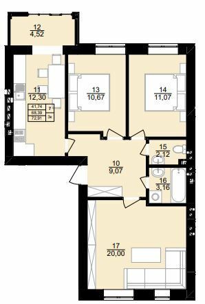 3-комнатная 72.91 м² в ЖК Вилла Севилья от 16 950 грн/м², г. Винники