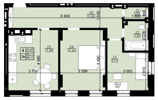 2-кімнатна 59.11 м² в ЖК Світанок від 26 550 грн/м², Львів