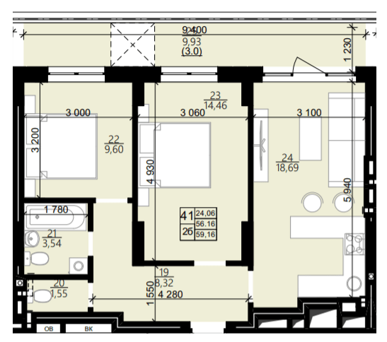 2-кімнатна 59.16 м² в ЖК Світанок від 26 550 грн/м², Львів